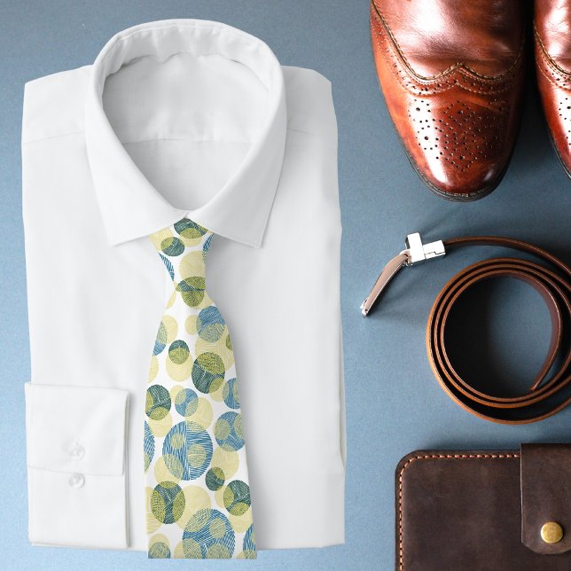 Modern Blue Yellow Polks Dot Abstract Pattern Tie (Creator Uploaded)