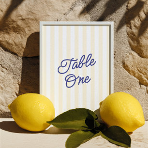 Modern Blue & Yellow Striped Wedding Table Number