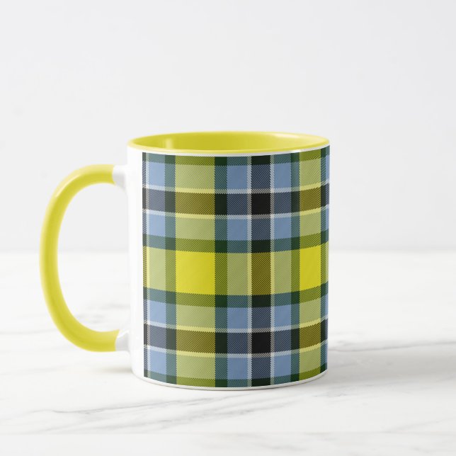 Modern Blue & Yellow Tartan Plaid Pattern Mug (Left)