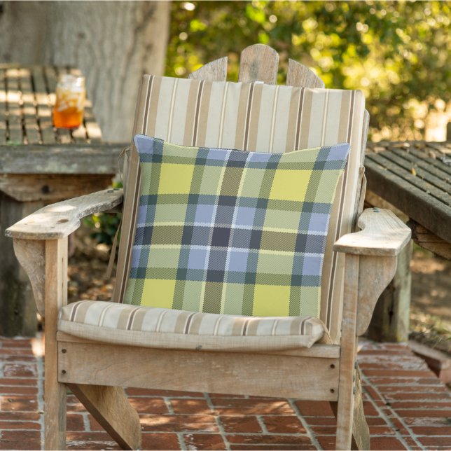 Modern Blue & Yellow Tartan Plaid Pattern Outdoor Pillow (Chair)