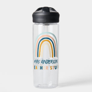 Modern blue yellow teacher elegant rainbow gift water bottle