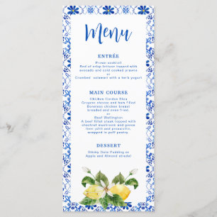 Modern Blue Yellow Tile Lemon Menu 
