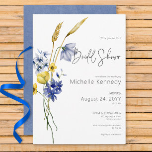 Modern Blue & Yellow Wildflowers Bridal Shower Invitation