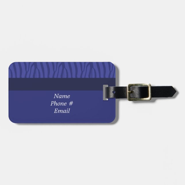 Modern Blue Zebra Pattern Luggage Tag (Front Horizontal)