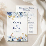 Modern Bluen and Gold Floral Wedding Program<br><div class="desc">Keep your guests informed and impressed with this modern blue and gold floral wedding program. Designed with soft watercolor florals in dusty blue and gold tones, this elegant layout features space for your ceremony details, wedding party names, and a heartfelt thank-you message. Perfect for church, outdoor, or destination weddings, this...</div>