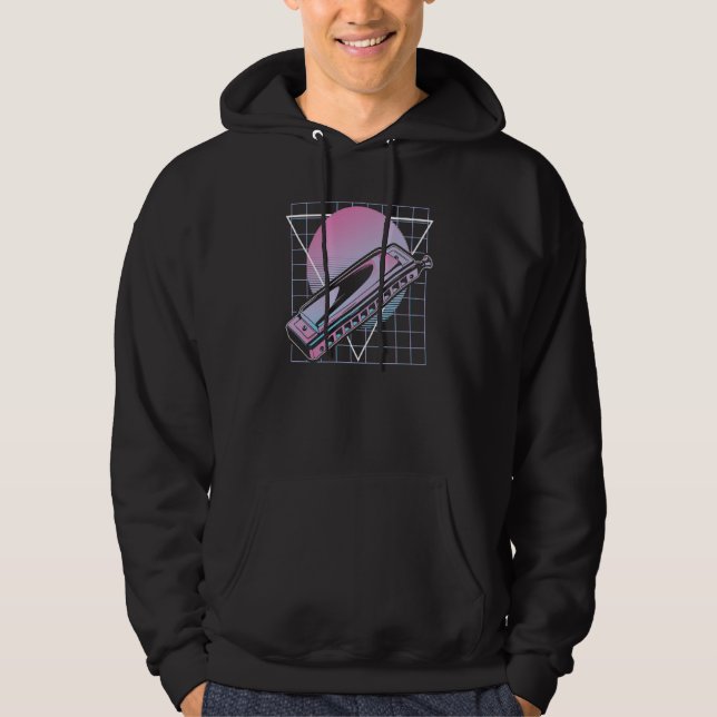 Modern Blues Disco Harp Retro Harmonica Hoodie (Front)