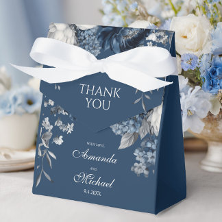 Modern Blues & Grey Floral Wedding Favor Box