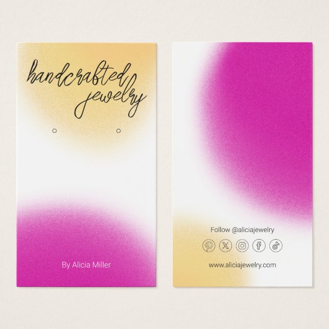 Modern Blur Pink Yellow Earrings Display Card (Front & Back)