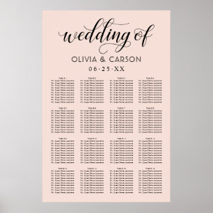 Modern Blush and Black Script Wedding Seating Poster