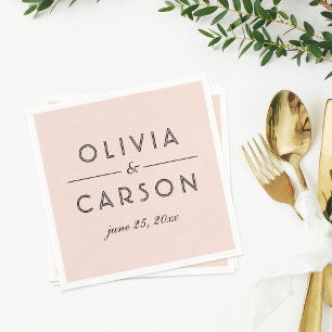 Modern Blush and Black Wedding Monogram Napkin