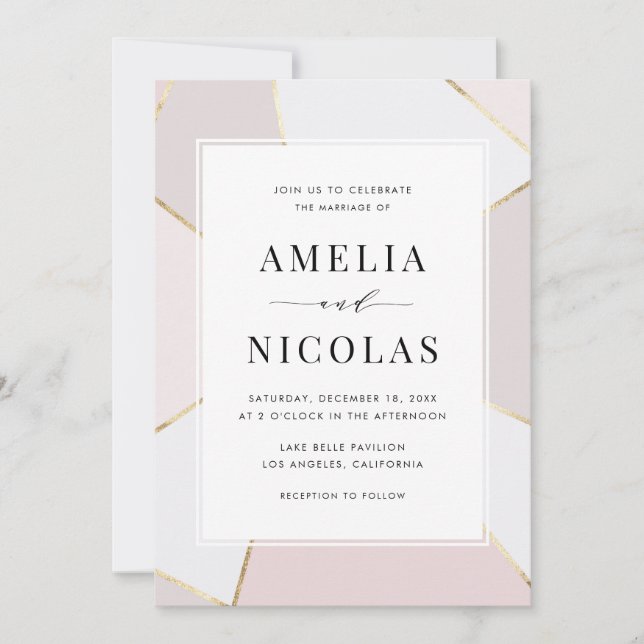 Modern Blush and Gold Foil Geometric Wedding Invitation (Front)