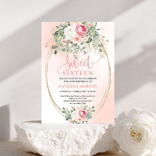 Modern Blush and Gold Sweet Sixteen Celebration  Invitation