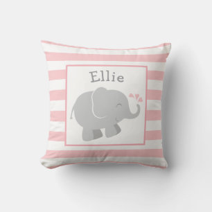 Modern Blush and Grey Elephant Custom Monogram Throw Pillow