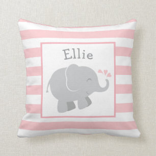 Modern Blush and Grey Elephant Custom Monogram Throw Pillow