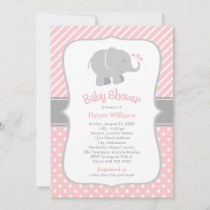 Modern Blush and Grey Elephant Girl Baby Shower Invitation