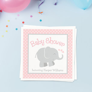 Modern Blush and Grey Elephant Girl Baby Shower Napkin