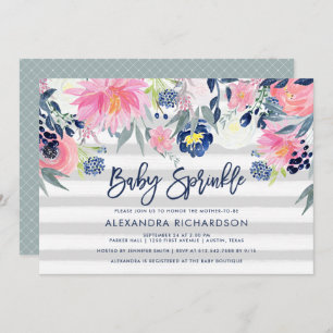 Modern Blush and Navy Floral Baby Sprinkle Invitation