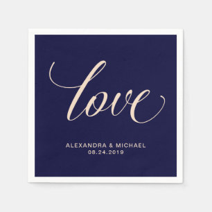 Modern Blush and Navy Typography Love Napkin