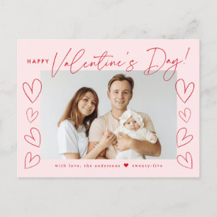 Modern Blush and Red Script Valentine's Day Photo Holiday Postcard