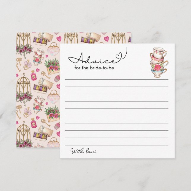 Modern Blush and White Tea Party Bridal Advice  Card (Front/Back)