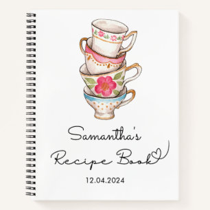 Modern Blush and White Tea Party Bridal Recipe  Notebook