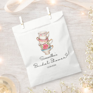 Modern Blush and White Tea Party Bridal Shower Favour Bag