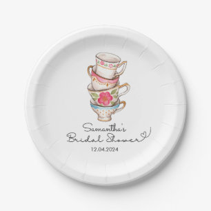Modern Blush and White Tea Party Bridal Shower Paper Plate