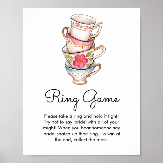 Modern Blush and White Tea Party Ring Game Bridal Poster (Front)