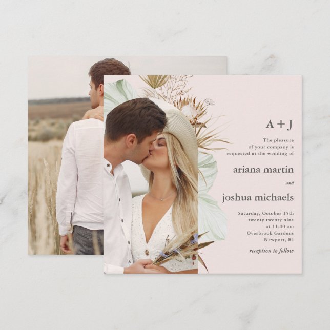Modern Blush Boho Two Photo Wedding Invitation (Front/Back)