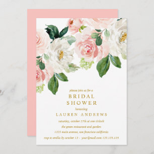 Modern Blush Bouquet Bridal Shower Gold Wedding Invitation
