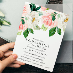 Modern Blush Bouquet Bridesmaids Luncheon Wedding Invitation