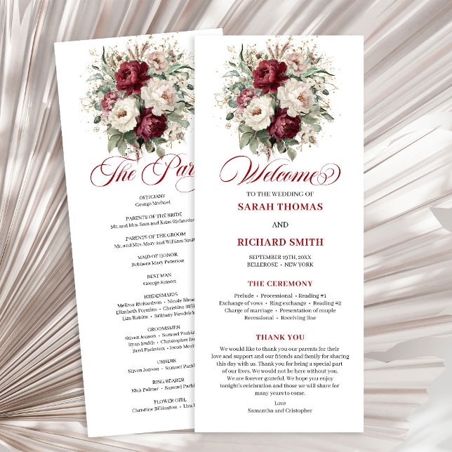 Modern Blush Burgundy Gold Wedding Program (Modern Blush Burgundy Gold Wedding Program)