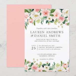 Modern Blush   Chic Botanical Garland wedding Invitation