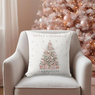 Modern Blush Christmas Tree – Personalized Holiday Throw Pillow