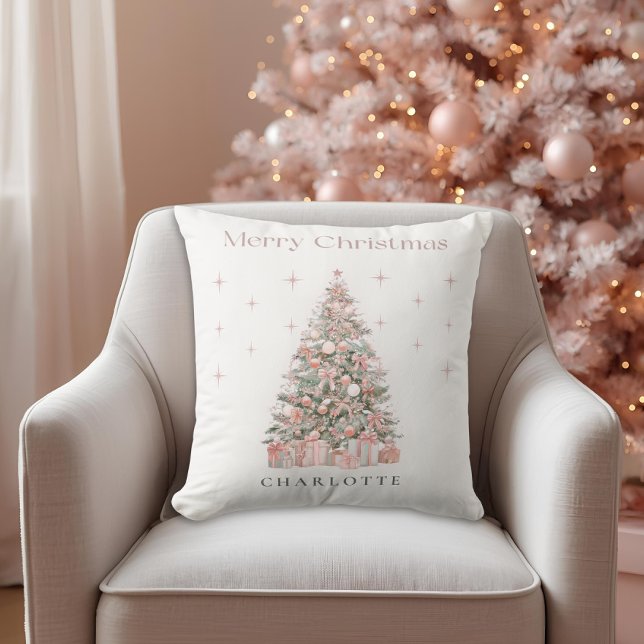Modern Blush Christmas Tree – Personalized Holiday Throw Pillow (Creator Uploaded)