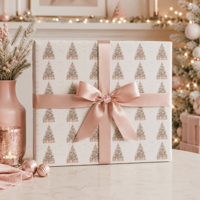 Modern Blush Christmas Tree – Personalized Holiday Wrapping Paper (Creator Uploaded)