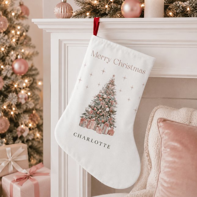 Modern Blush Christmas Tree Personalized Stocking (Creator Uploaded)