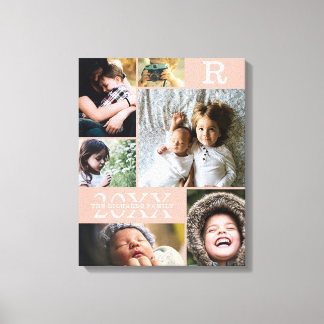 Modern Blush Colour Block Family 6 Photo Collage Canvas Print (Front)