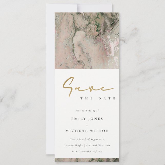 MODERN BLUSH DUSKY ROSE GOLD AGATE SAVE THE DATE  INVITATION (Front)