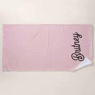 Modern Blush Dusty Pink Monogram and Name  Beach Towel
