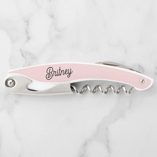 Modern Blush Dusty Pink Monogram and Name  Corkscrew (Front)