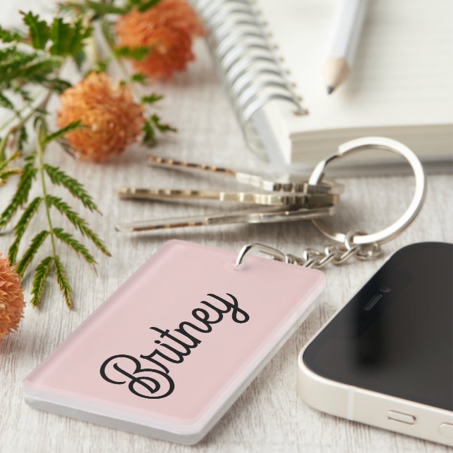 Modern Blush Dusty Pink Monogram and Name  Keychain (Front Right)