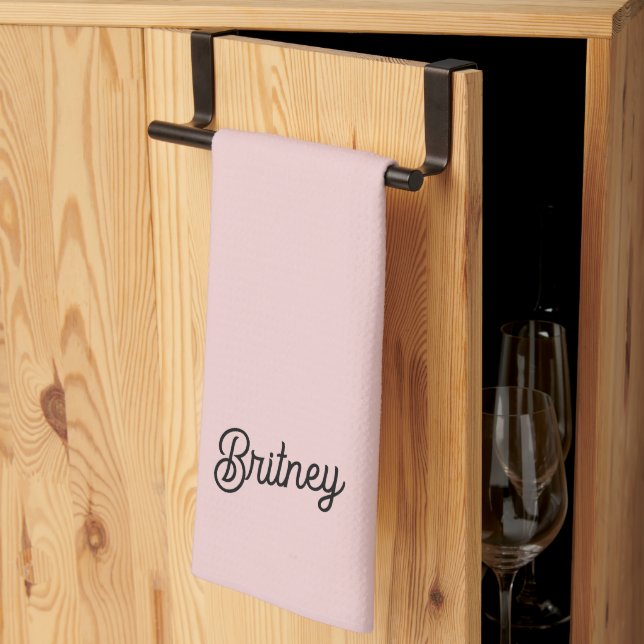 Modern Blush Dusty Pink Monogram and Name  Kitchen Towel (Thirds Fold)