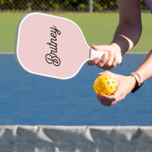 Modern Blush Dusty Pink Monogram and Name  Pickleball Paddle