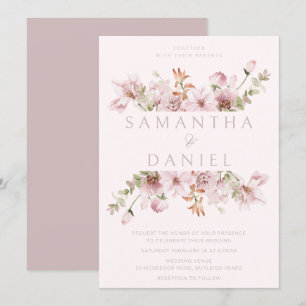 Modern Blush & Dusty Rose Floral Wedding Invitation
