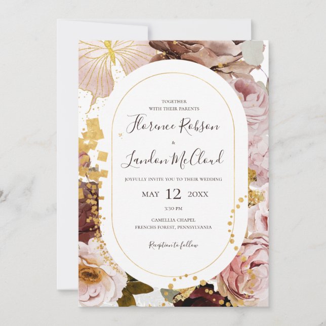 Modern Blush Floral | All In One Wedding Invitation (Front)