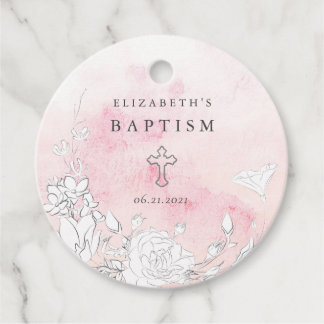 modern blush floral baptism favour tags