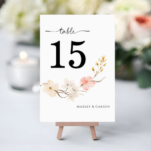 Modern Blush Floral Elegant Spring Wedding Table Number