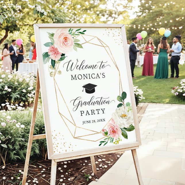 Modern Blush Floral Graduation Party Welcome Sign (Creator Uploaded)