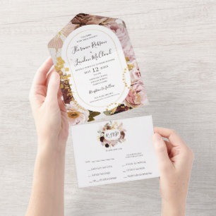 Modern Blush Floral   Marble Frame Seal And Send All In One Invitation